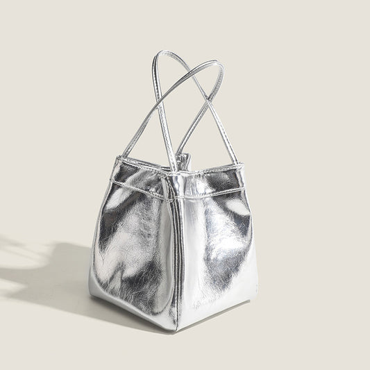 Silver Leather Lunch Box Bag