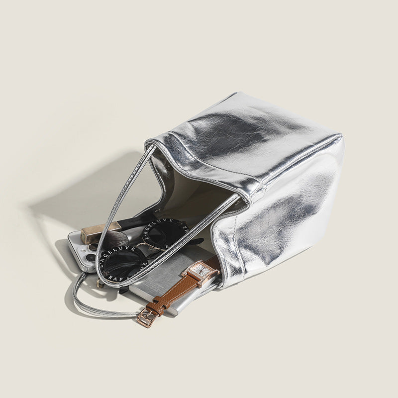 Silver Leather Lunch Box Bag