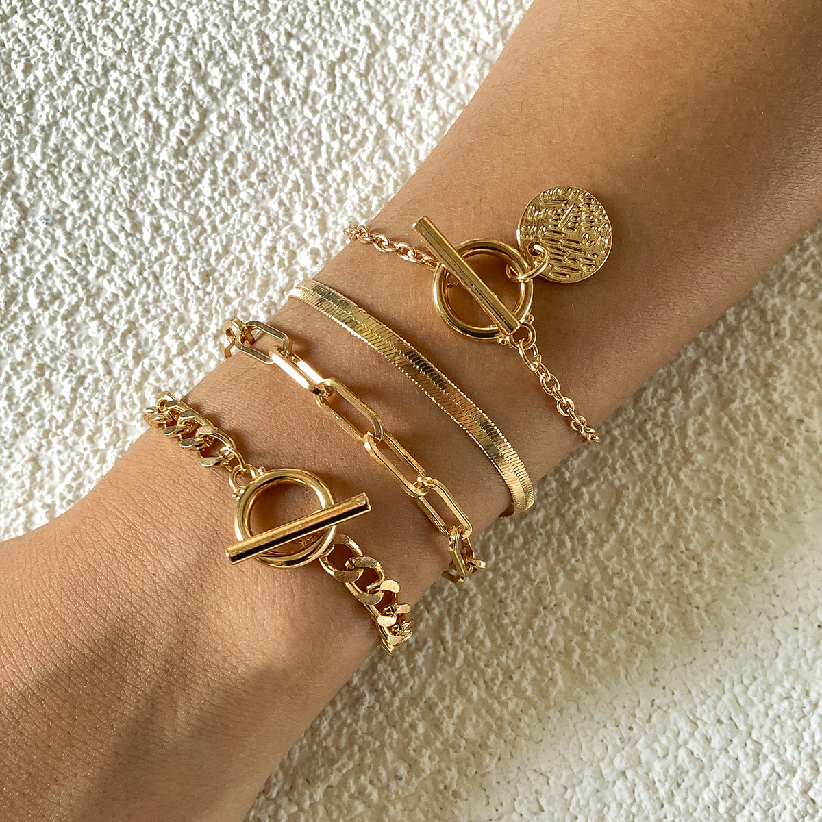 Snake Bone Metal Chain Bracelet (4-piece set)