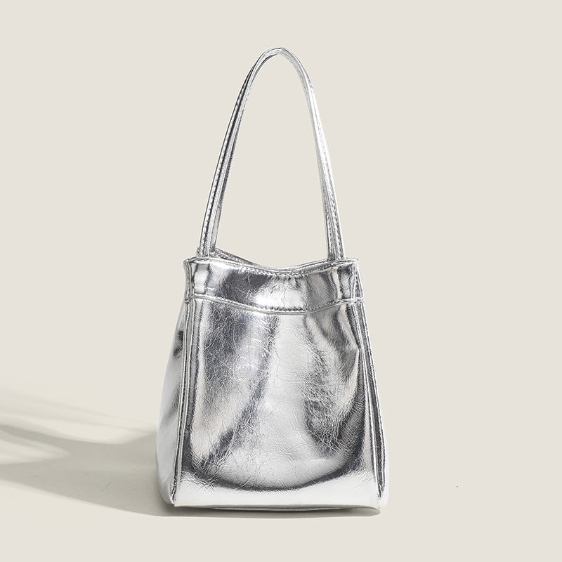 Silver Leather Lunch Box Bag